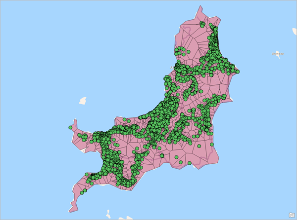 Carte de Carriacou avec les couches de la solution de sectorisation