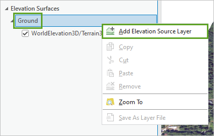 Option Add Elevation Source Layer (Ajouter une couche de source d’élévation)