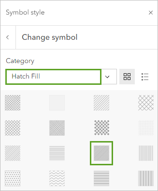 Style G Striped Fill (Remplissage avec rayures G) dans la catégorie Hatch Fill (Remplissage hachuré) dans la fenêtre Symbol style (Style de symbole)