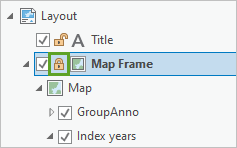 Bouton de verrouillage de la fenêtre cartographique dans la fenêtre Contents (Contenu)