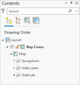 Map Frame (Fenêtre cartographique) dans la fenêtre Contents (Contenu)