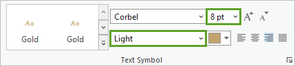 Propriétés de symbole textuel définies sur 8 pt et Light (Clair).