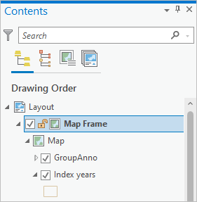 Map Frame (Fenêtre cartographique) dans la fenêtre Contents (Contenu)
