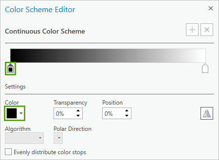 Arrêt de couleur noir dans la fenêtre Color Scheme Editor (Éditeur de combinaison de couleurs)