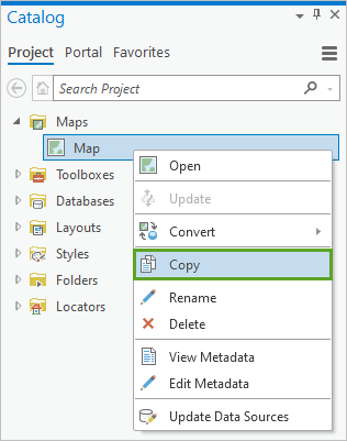 Option Copy (Copier) dans le menu contextuel Map (Carte)
