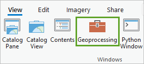 Bouton Geoprocessing (Géotraitement) dans l’onglet View (Afficher) du ruban