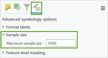 Option Sample size (Taille de l’échantillon) dans l’onglet Advanced symbology options (Options de symbologie avancées)