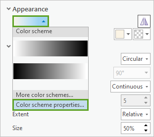 Option Color scheme properties (Propriétés de la combinaison de couleurs)