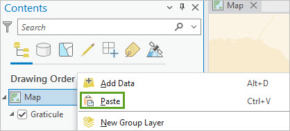 Option Paste (Coller) dans le menu contextuel de la carte