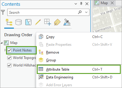 Option Attribute Table (Table attributaire)