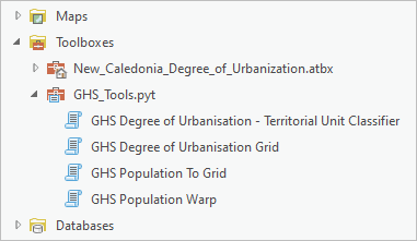 Boîte à outils GHS_Tools avec quatre outils répertoriés