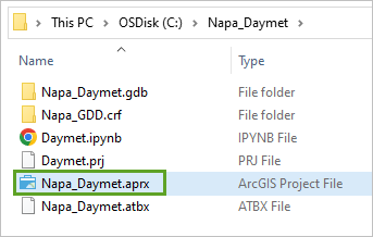 Fichier Napa_Daymet.aprx dans le dossier Napa_Daymet