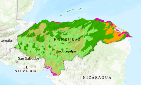 Écorégions découpées sur le Honduras