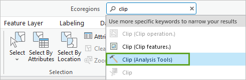 Outil Clip (Découper) dans le menu Command Search (Recherche de commande)