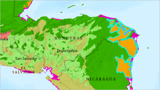 Écorégion sélectionnée couvrant le Honduras et le Nicaragua