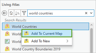 Option Add To Current Map (Ajouter à la carte actuelle) dans le menu contextuel de la couche d'entités