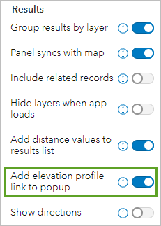 Option Ajouter un lien vers le profil d’élévation à la fenêtre contextuelle