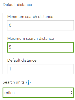 Paramètres Distance de recherche maximale Unités de recherche