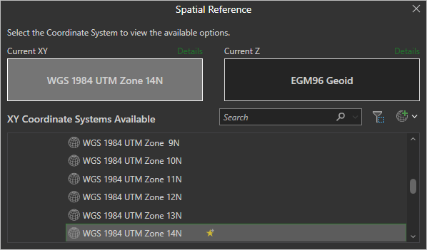 Fenêtre Spatial Reference (Référence spatiale)