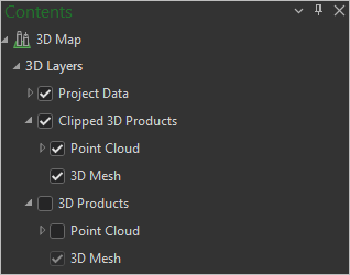 Fenêtre Contenu avec le groupe Produits 3D découpés