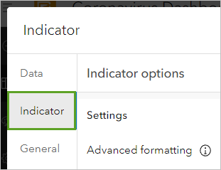 Onglet Indicator (Indicateur) dans le volet de configuration Indicator (Indicateur)