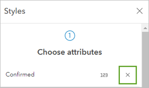 Bouton de suppression pour le champ Confirmed (Confirmés) sous Choose attributes (Choisir des attributs) dans la fenêtre Styles