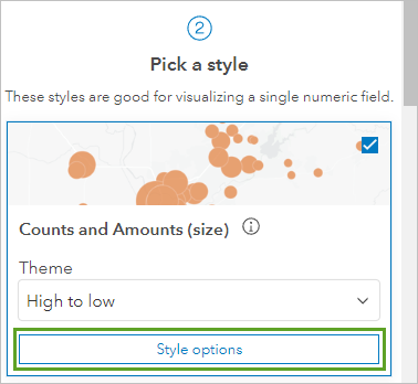 Bouton Style options (Options de style) pour le style Counts and Amounts (size) (Totaux et quantités [taille]) dans la fenêtre Styles