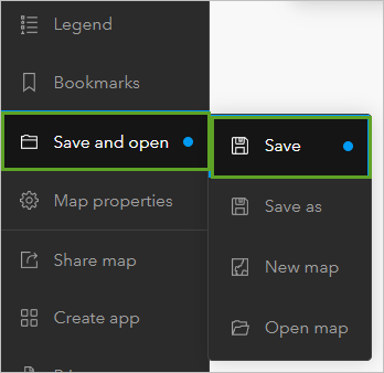 Option Save (Enregistrer) du menu Save and open (Enregistrer et ouvrir) de la barre d’outils Contents (Contenu)