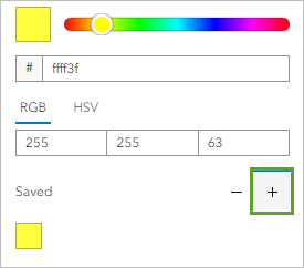 Bouton d’ajout en regard de l’option Saved (Enregistré) dans la fenêtre de la palette de couleurs