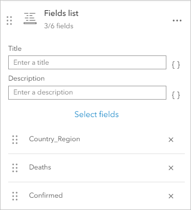 Champs restants sous la section Fields list (Liste des champs) dans le volet Pop-ups (Fenêtres contextuelles)