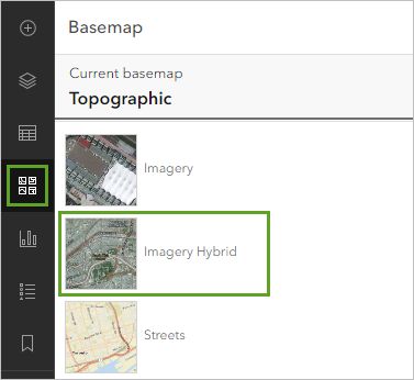 Imagery Hybrid (Imagerie hybride) dans la fenêtre Basemap (Fond de carte)