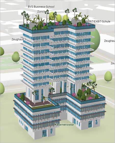 Bâtiment vert ajouté à la scène