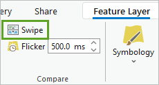 Swipe (Balayer) dans le groupe Compare (Comparer) de l’onglet Feature Layer (Couche d’entités)