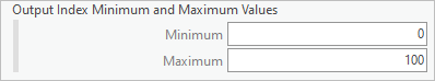 Section Output Index Minimum and Maximum Values (Valeurs minimale et maximale de l’indice en sortie) dans la fenêtre de l’outil Calculate Composite Index (Calculer un indice composite)