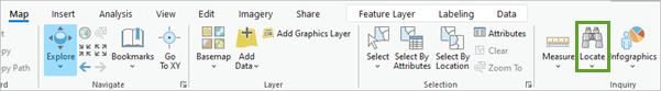Locate (Localiser) dans le groupe Inquiry (Requête) de l’onglet Map (Carte)