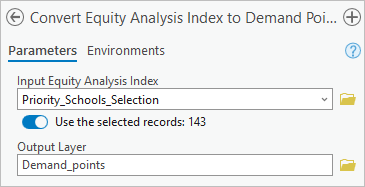 Paramètres de l’outil Convertir l’index d’analyse d’égalité en points de demande