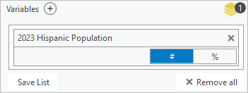 Variable 2023 Hispanic Population (Population hispanique 2023) restant dans la fenêtre de l’outil Enrich with Disaggregated Demographic Data (Enrichir de données démographiques ventilées)