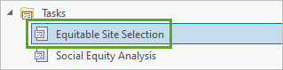 Equitable Site Selection (Sélection de site équitable) sous Tasks (Tâches) dans la fenêtre Catalog (Catalogue)