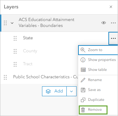 Option Remove (Supprimer) pour la couche State (État)