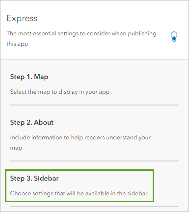Option Step 3. Sidebar (Étape 3. Barre latérale) dans la fenêtre Express