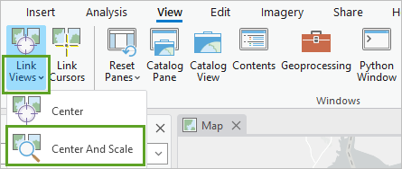 Center And Scale (Centre et échelle) pour les vues liées dans l’onglet View (Vue)