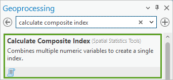 Outil Calculate Composite Index (Calculer l’indice composite) dans la liste des résultats dans le volet Geoprocessing (Géotraitement)