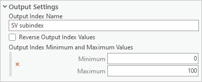 Paramètres en sortie entrés dans le volet de l’outil Calculate Composite Index (Calculer l’indice composite)