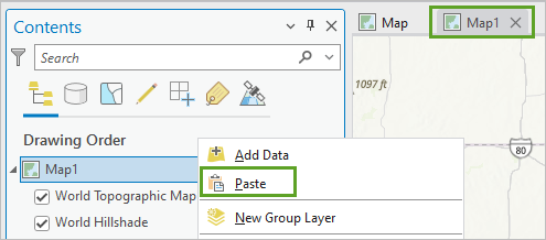 Paste (Coller) sur Map1 (Carte1) dans la vue Map1 (Carte1)