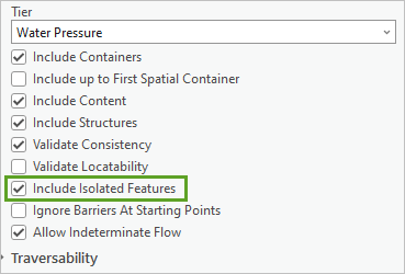 Option Inclure Isolated Features (Inclure les entités isolées) sélectionnée