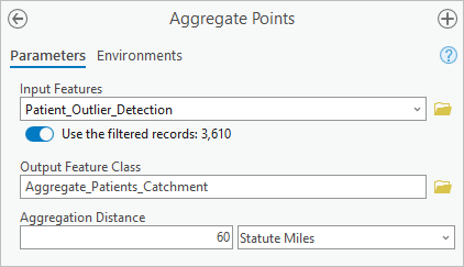 Paramètres de l’outil Aggregate Points (Agréger les points)