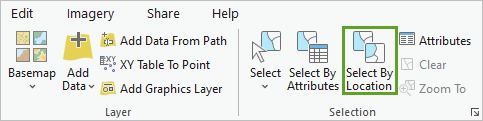 Bouton Select By Location (Sélectionner selon l’emplacement) de l’onglet Map (Carte)