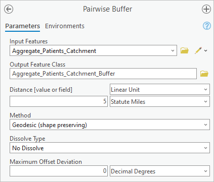 Paramètres de l’outil Pairwise Buffer (Zone tampon deux par deux)