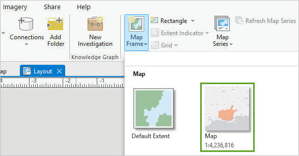 Option Map (Carte) dans le menu Map Frame (Fenêtre cartographique)