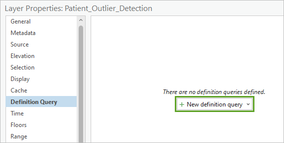 Bouton New definition query (Nouvel ensemble de définition) dans l’onglet Definition Query (Ensemble de définition)